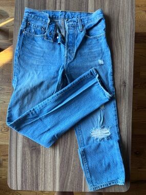 Women's Straight Leg Distressed Blue Jeans